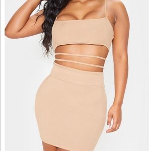 Stone Ribbed Cut our Detail Bodycon Dress